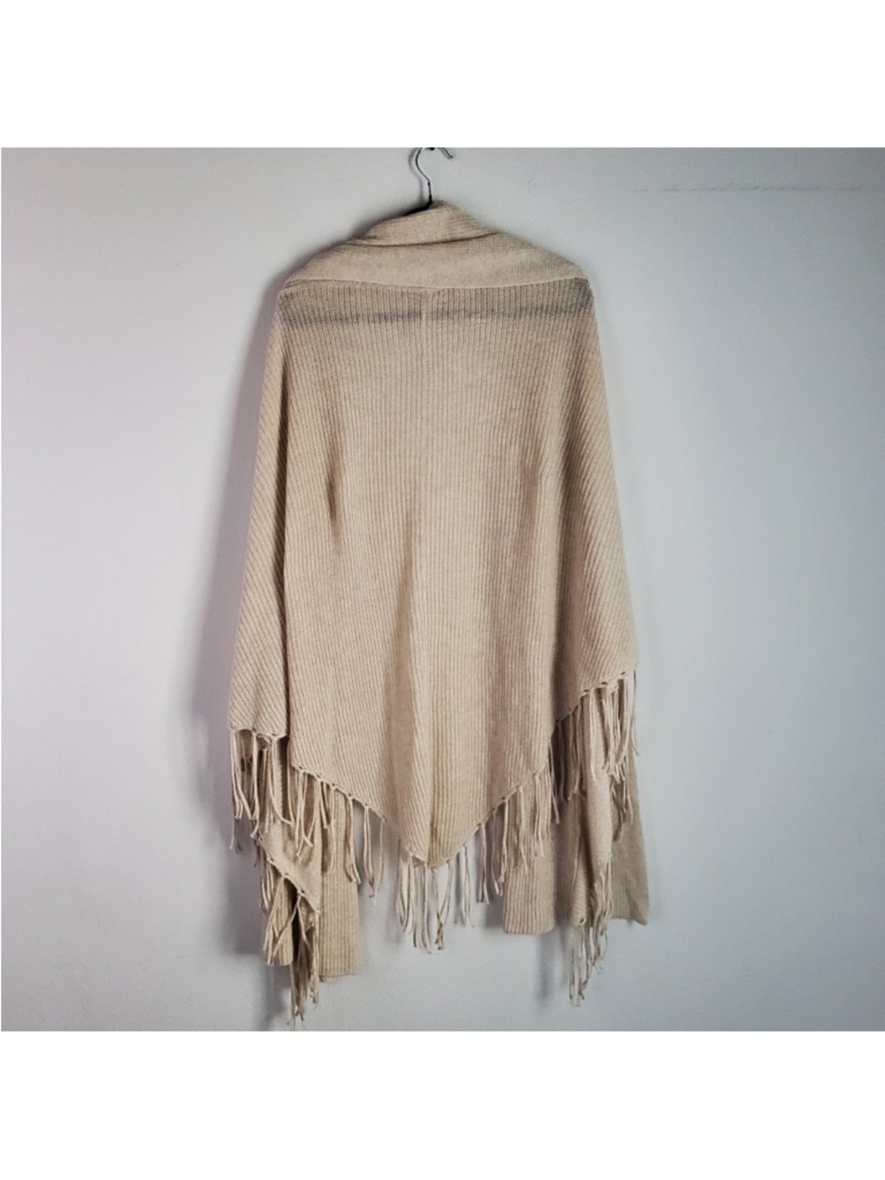 Chico's Beige Open-Knit Fringe Wrap Cardigan - Picture 13 of 13